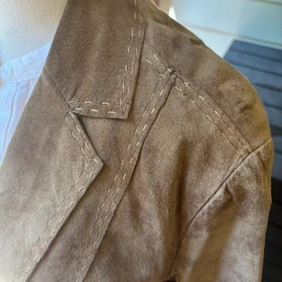 Chicos Caramel Khaki Brown Long Western Leather Duster Jacket Dress Coat 1 M 8 - Picture 4 of 9